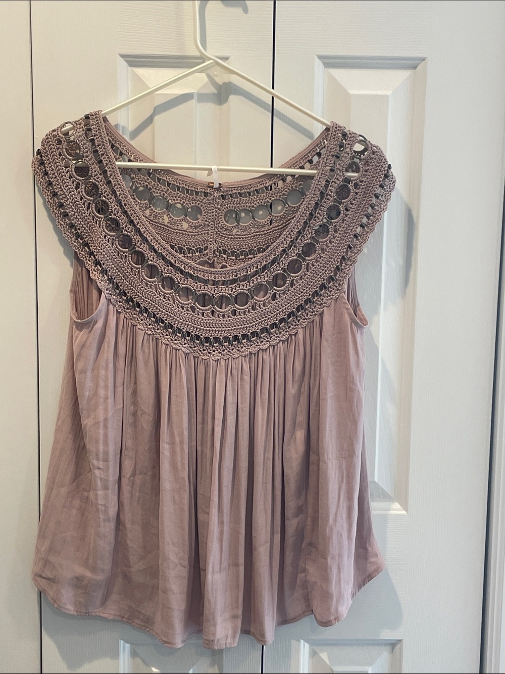 Free People NWT XS Oversized Crochet Boho Flowy Top Mauve